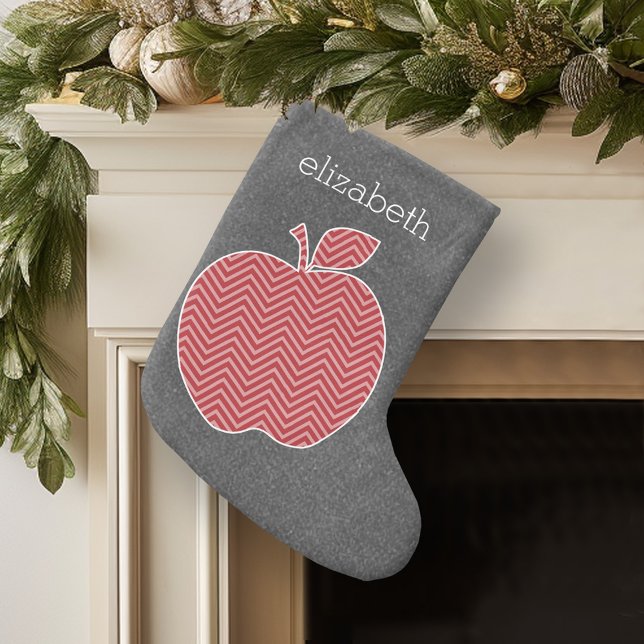 Meia De Natal Grande Apple de professor personalizado com padrão de mod (Personalized Christmas Stocking)