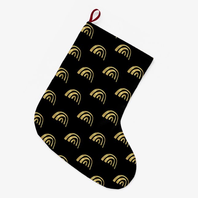 Meia De Natal Grande Arco-íris dourado e preto  (Frente (Pendurada))