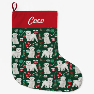 Meia De Natal Grande armazenamento de nomes personalizados malteses par