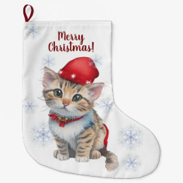 Meia De Natal Grande Armazenamento Personalizável de Kitten Natal