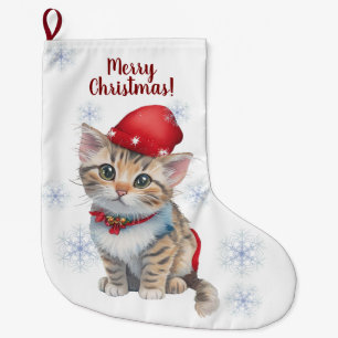 Meia De Natal Grande Armazenamento Personalizável de Kitten Natal