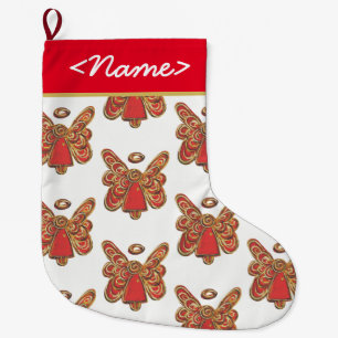 Meia De Natal Grande Armazenamento Personalizável do Anjo do Guardião