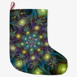 Meia De Natal Grande Arte Fractal Roxa Roxa Abstrato brilhante iluminad