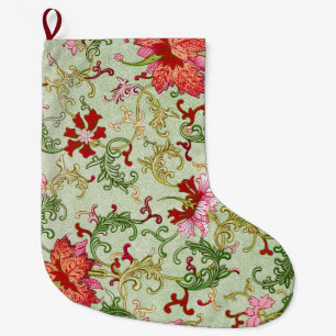 Meia De Natal Grande Arte Nova Antiga Chinoiserie Floral Chinesa