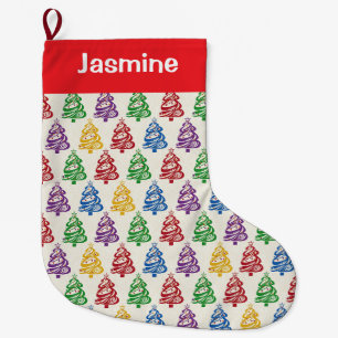 Meia De Natal Grande Árvore de Natal Colorida Mínima Personalizável