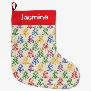 Meia De Natal Grande Árvore de Natal Colorida Personalizável