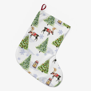 Meia De Natal Grande Árvore de Natal de Rena Boho em aquarela simples