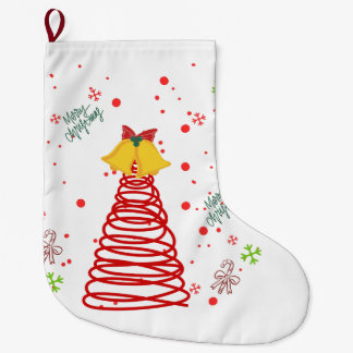 Meia De Natal Grande Árvore de Natal em Espiral e Desenho de Sininhos