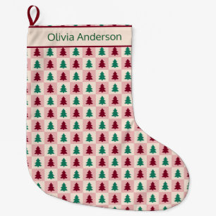 Meia De Natal Grande Árvore de Natal Personalizada Burgundy Pine Padrão