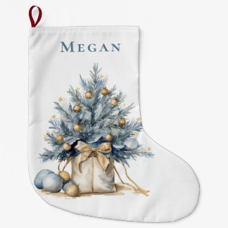 Meia De Natal Grande Árvore de Natal Personalizada Elegante, Dourada, C