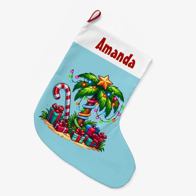 Meia De Natal Grande Árvore de Palma de Natal tropical (Frente (Pendurada))