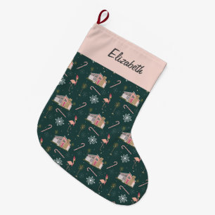 Meia De Natal Grande Árvore de Palmeiras Retro Rosa da Casa Rosa Grand