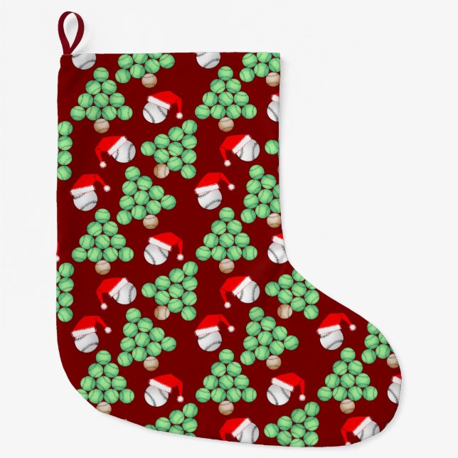 Meia De Natal Grande Árvore Natal Baseball Santa Hats (Frente)