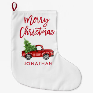 Meia De Natal Grande Árvore Vermelha de Caminhão Vermelho com Script 