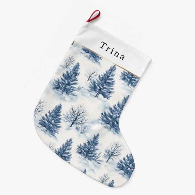 Meia De Natal Grande Árvores de Natal Brancas Azuis (Frente (Pendurada))