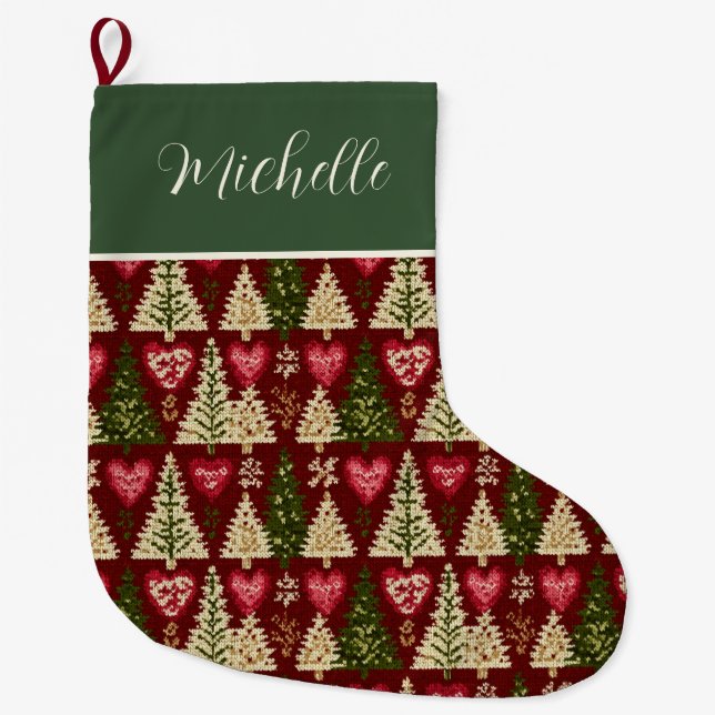 Meia De Natal Grande Árvores de Natal com Estilo de Tricô Personalizado (Frente)
