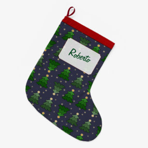 Meia De Natal Grande Árvores de Natal com Estrelas e Nome Personalizado