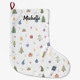 Meia De Natal Grande Árvores de Natal Presentes Enfeites Padrão Fofo