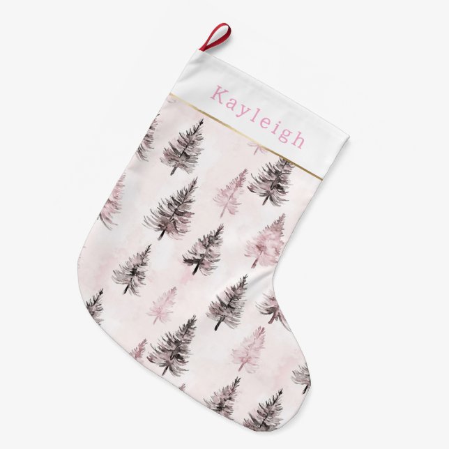 Meia De Natal Grande Árvores de Natal Rosa (Frente (Pendurada))