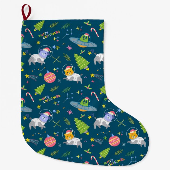 Meia De Natal Grande Astronautas Animais (Frente)