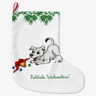 Meia De Natal Grande auf Deutsch Weihnachten mit Welpe Glocke und Ball