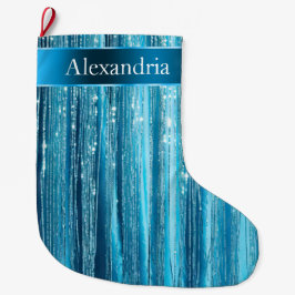 Meia De Natal Grande Azul Aqua Glam Glitz Nome de Natal