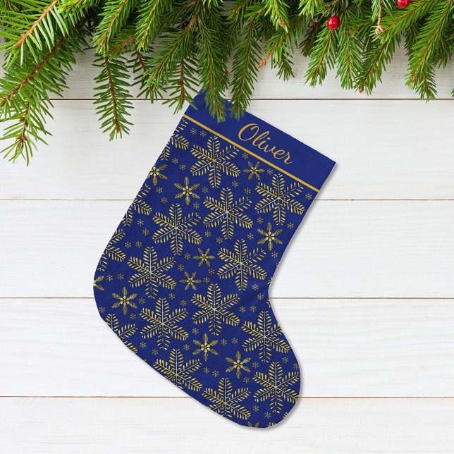 Meia De Natal Grande Azul e Dourado personalizado (Criador carregado)