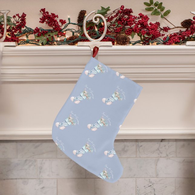 Meia De Natal Grande Azul empoeirado com comida chinesa (Chinoiserie stocking dusty blue)