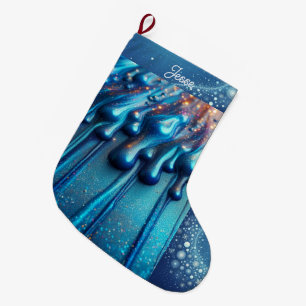 Meia De Natal Grande Azul Iridescente Colorido Personalizado