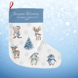 Meia De Natal Grande Baby My 1st Christmas Custom Woodland Blue