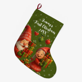 Meia De Natal Grande Baby’s First Christmas - Cute Holiday Gnomes