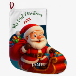 Meia De Natal Grande Baby’s First Christmas - Cute Holiday Santa