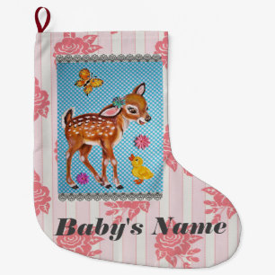 Meia De Natal Grande Baby Stocks Shabby Vintage Pink Fawn Personalize