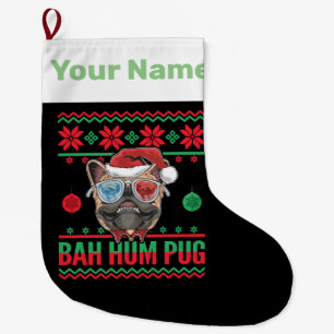 Meia De Natal Grande Bah Hum Pug Pais de Natal Feios de Pugs