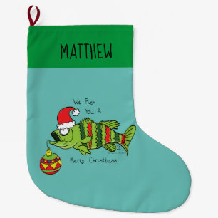 Meia De Natal Grande Baixo Natal Engraçado Pesca Peixe Cartoon