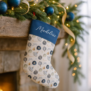 Meia De Natal Grande Balança Branca Azul Elegante
