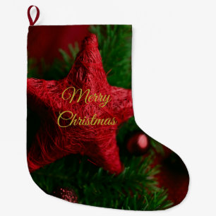 Meia De Natal Grande Balança de Natal Rustic Red Star - Decor Cozy