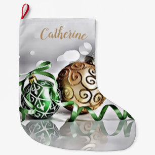 Meia De Natal Grande Balas Douradas e Verdes