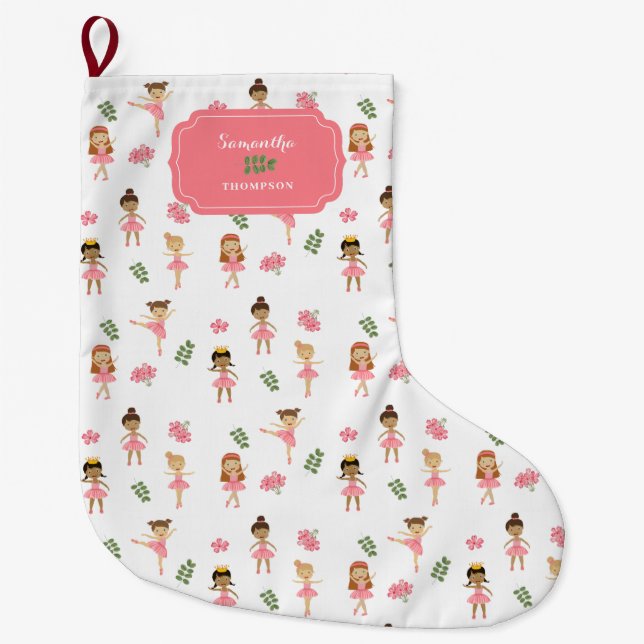 Meia De Natal Grande Balé Rosa Ballerinas - Garota Dançante (Frente)