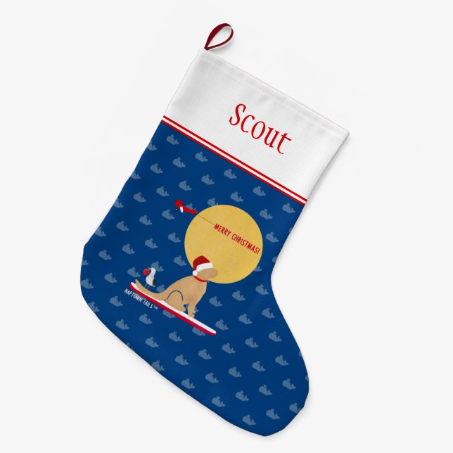 Meia De Natal Grande Baleias de Dia da Praia Navegando Ouro Cachorro Es (Frente (Pendurada))