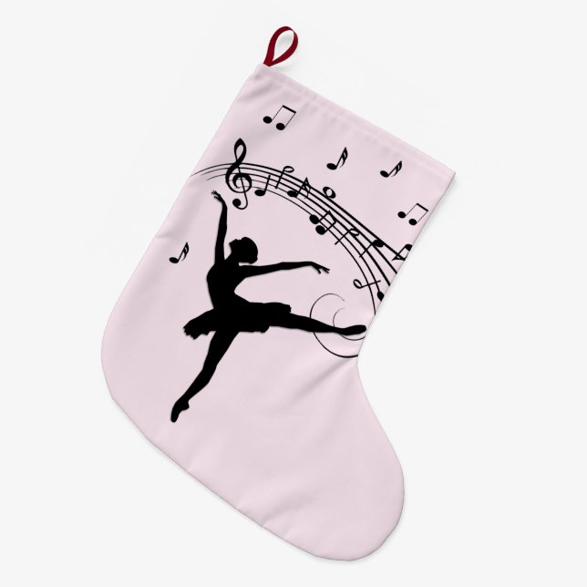 Meia De Natal Grande Ballerina Dançando com Música Rosa (Frente (Pendurada))