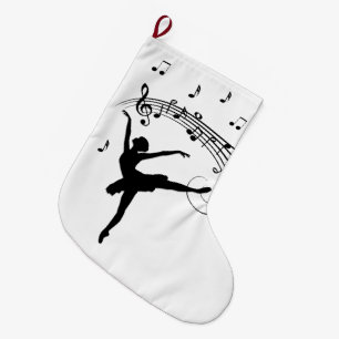 Meia De Natal Grande Ballerina Dançando com Notas de Música