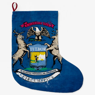 Meia De Natal Grande Bandeira de Michigan Incomodada