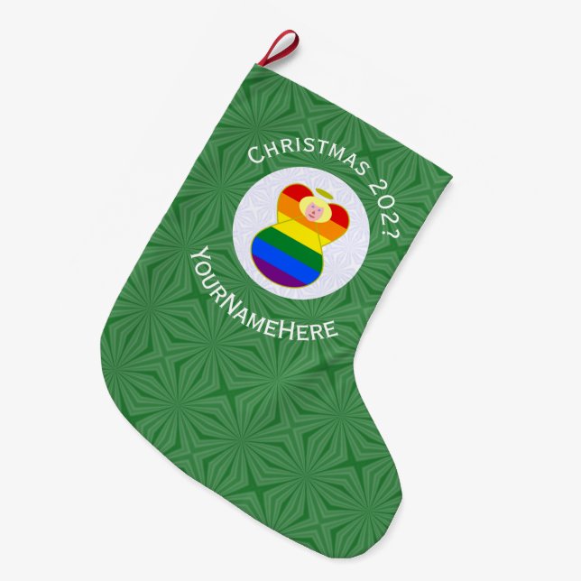 Meia De Natal Grande Bandeira de Natal do Anjo orgulho gay Blonde Perso (Frente (Pendurada))