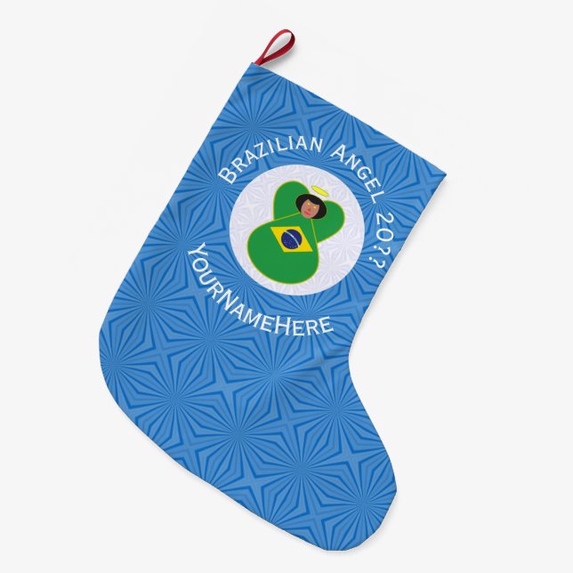 Meia De Natal Grande Bandeira do Anjo Hanukkah Personalizada (Frente (Pendurada))