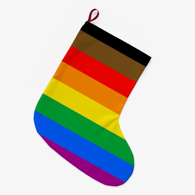 Meia De Natal Grande Bandeira do Orgulho Arco-íris da Filadélfia (Frente (Pendurada))