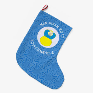 Meia De Natal Grande Bandeira Ucraniana de Hanukkah com Anjo e Texto Pe