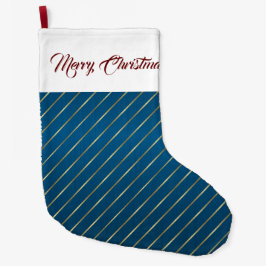 Meia De Natal Grande Banheira de Natal Elegante Blue Dourado Stripes