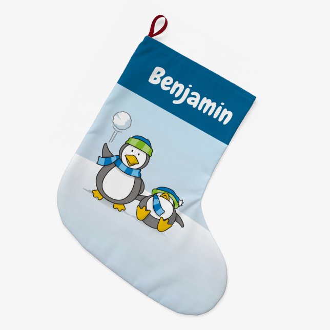 Meia De Natal Grande Banho de Natal dos Pinguins (Frente (Pendurada))