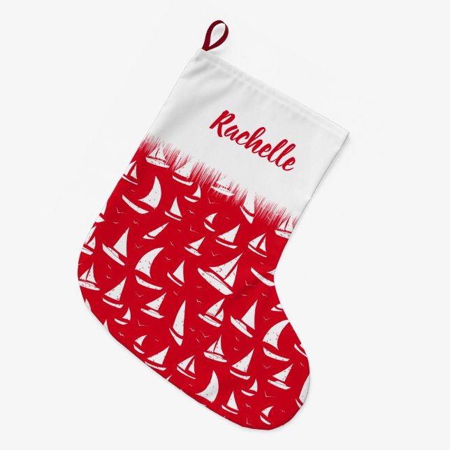 Meia De Natal Grande Barcos à vela e iates náuticos (Frente (Pendurada))